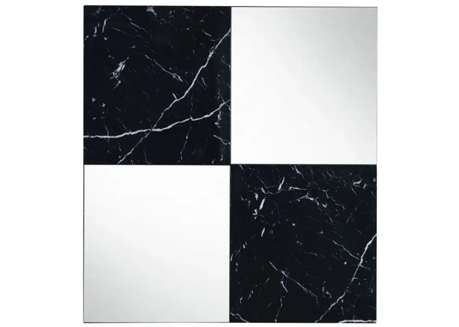 Contemporary Square Accent Wall Mirror with Faux Marble, Silver and Black-Benzara