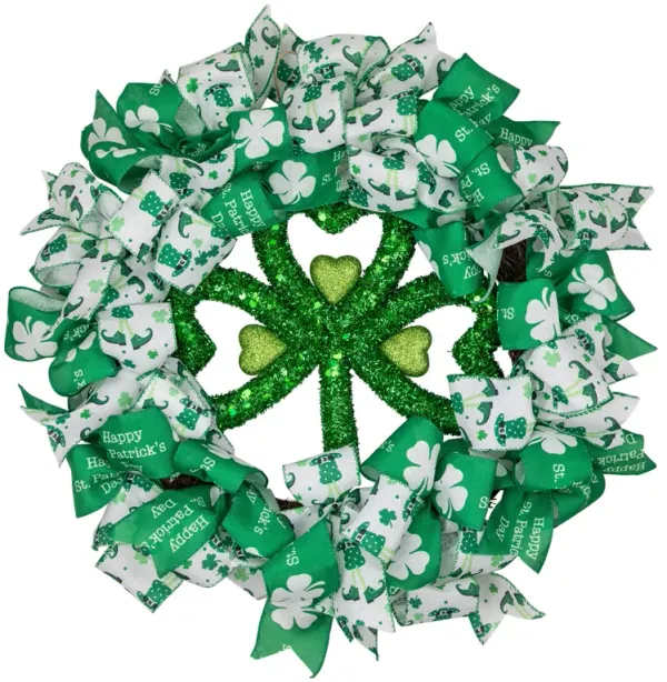 Shamrocks and Ribbons St. Patrick's Day Wreath  24-Inch  Unlit