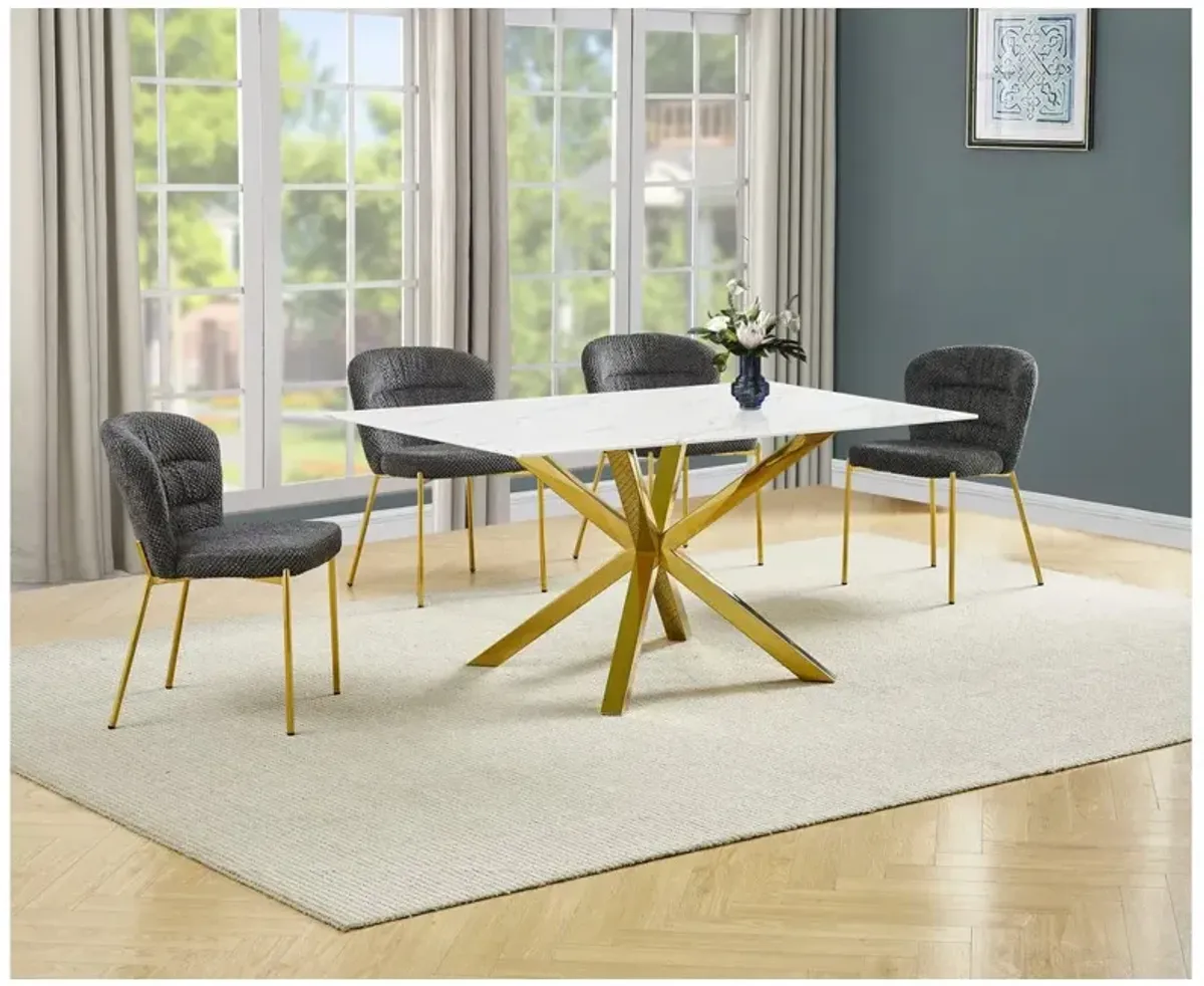 Best Quality Furniture Rectangle White Marble Wrap Glass Dining Table With 4 Dark Grey Side Chairs