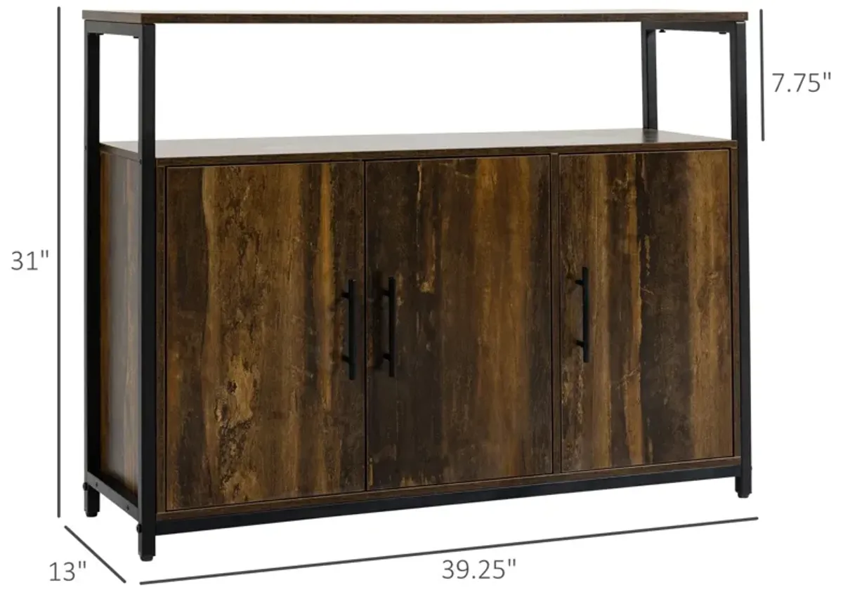 Rustic Brown Sideboard: Industrial Kitchen Buffet with Open Storage