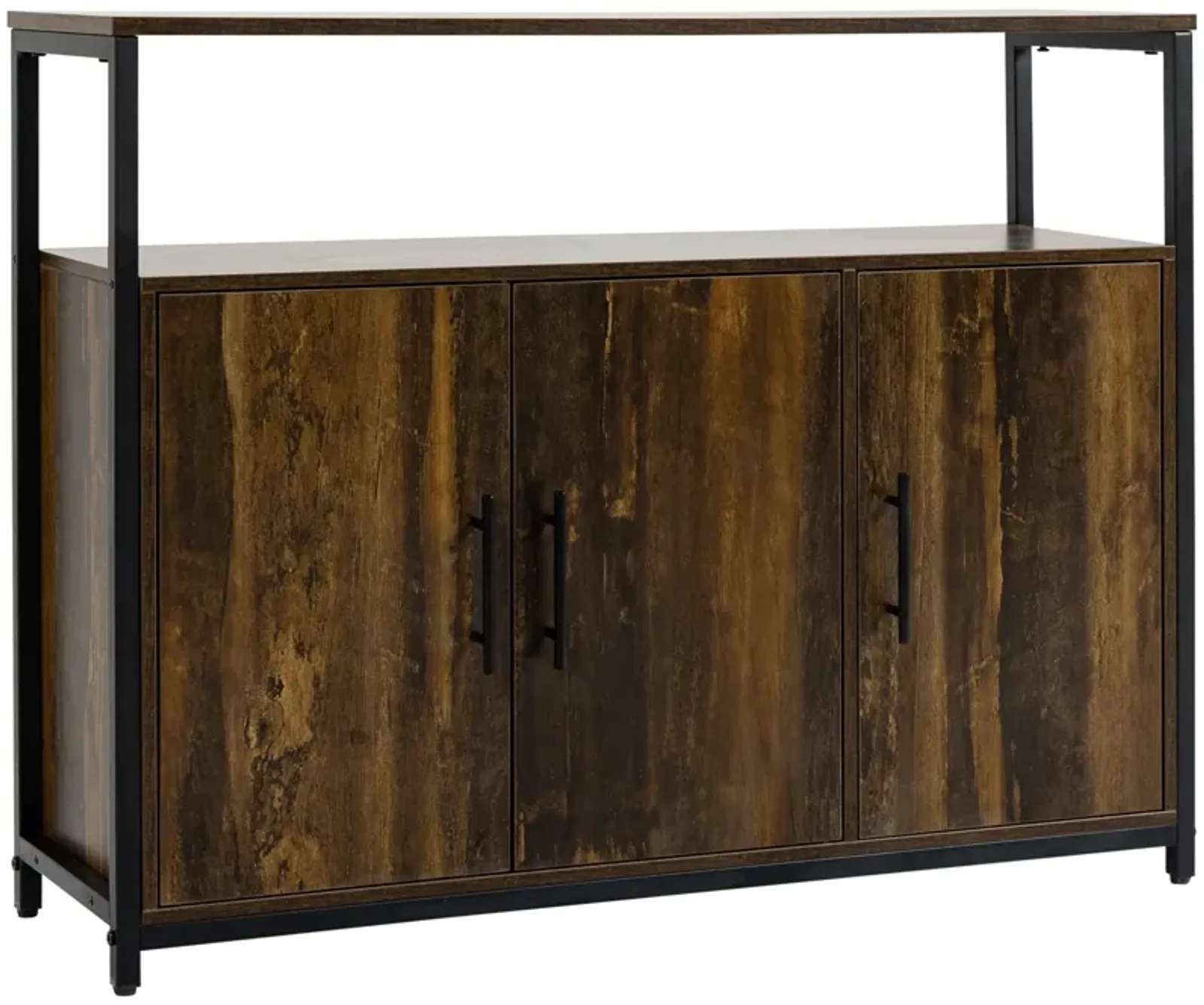 Rustic Brown Sideboard: Industrial Kitchen Buffet with Open Storage