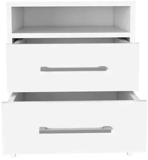 Leyva Nightstand with 2 Drawers and 1 Shelf, White