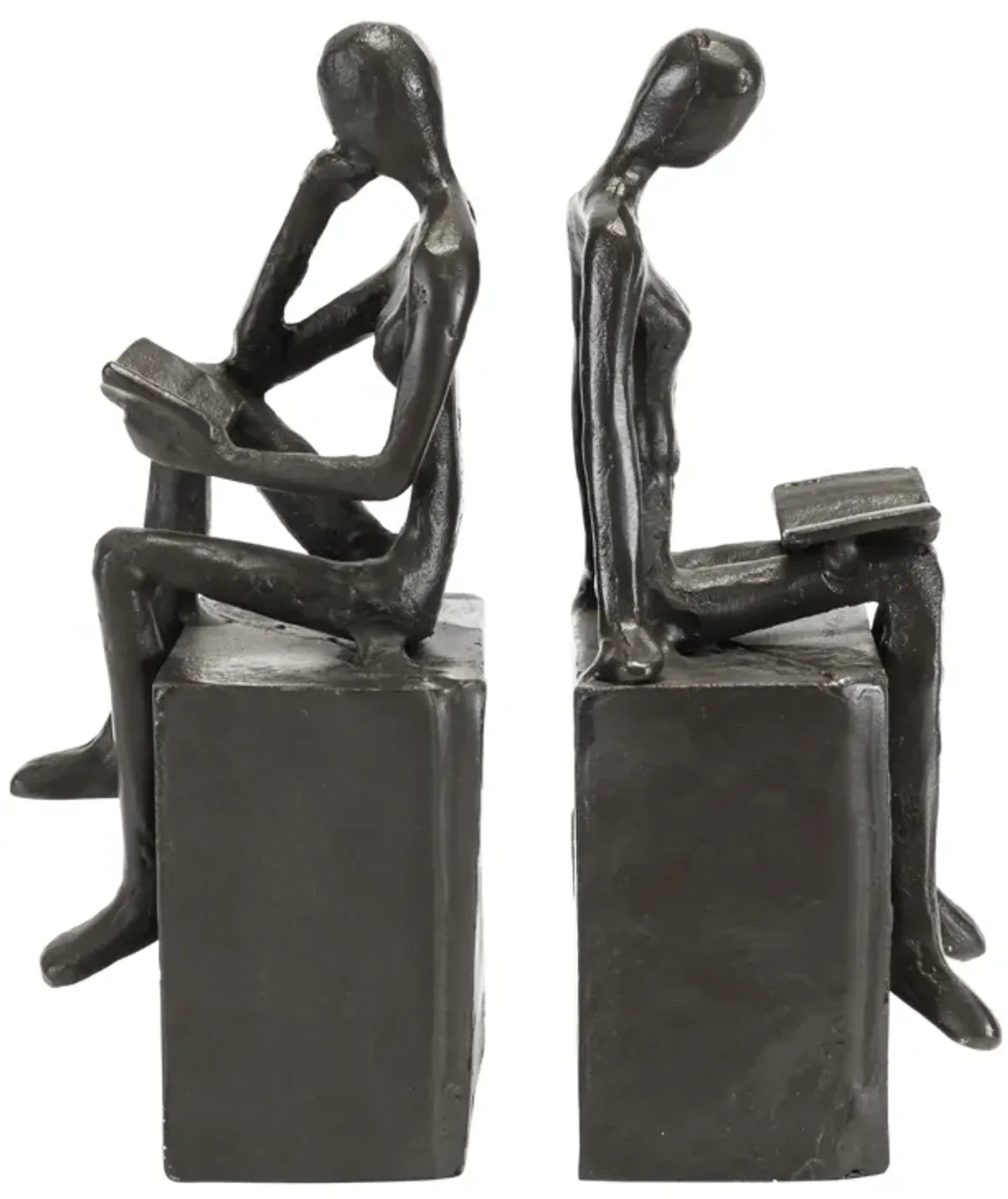 Man and Woman Reading on a Block Cast Iron Bookend Set