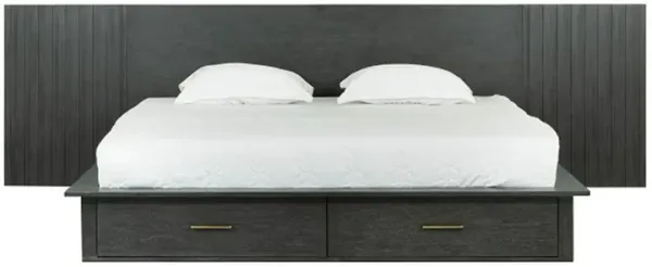 Cid Lime Queen Platform Bed, 2 Drawers, Wall Headboard, Dark Gray Finish - Benzara