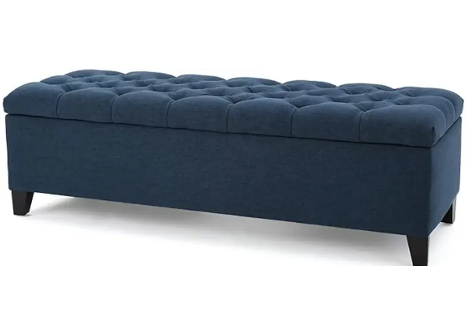 Elias Storage Bench, 51 Inch Button Tufted Blue Velvet, Solid Wood - Benzara