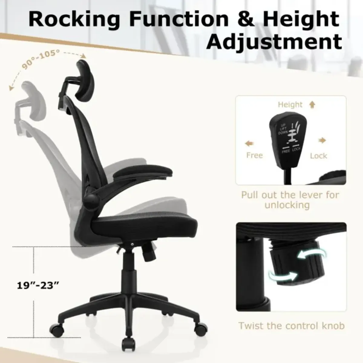 Hivvago Ergonomic Mesh Office Chair with Adjustable Height for Home Office-Black