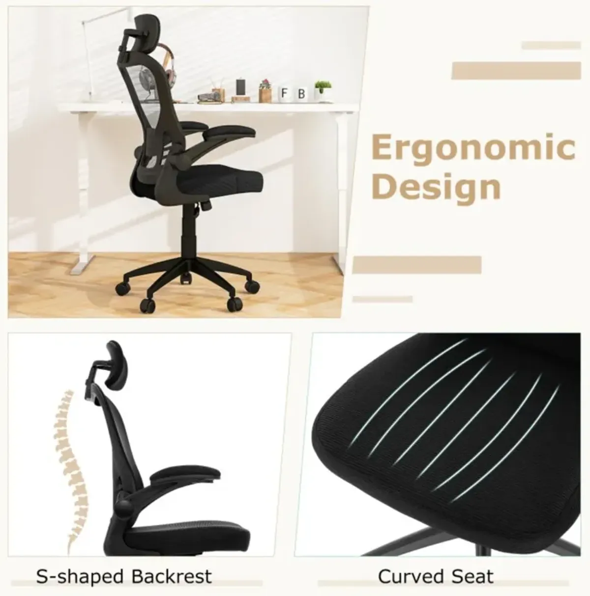 Hivvago Ergonomic Mesh Office Chair with Adjustable Height for Home Office-Black