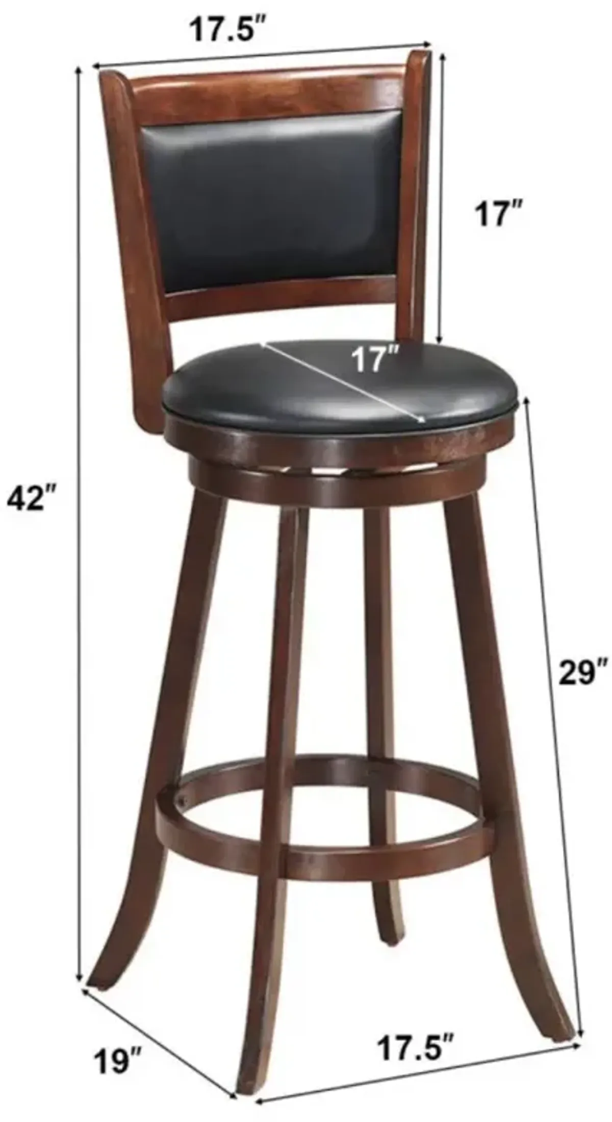 Hivvago Set of 2 29 Inch Swivel Bar Height Stool Wood Dining Chair Barstool