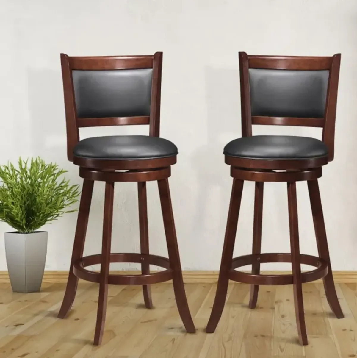 Hivvago Set of 2 29 Inch Swivel Bar Height Stool Wood Dining Chair Barstool