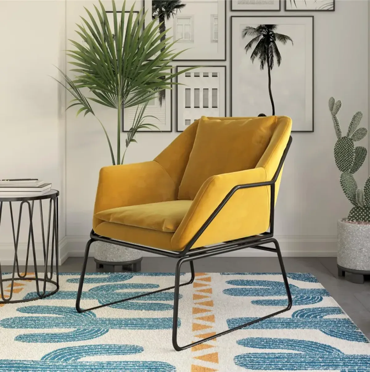 Cassie Accent Chair, Mustard Yellow Velvet