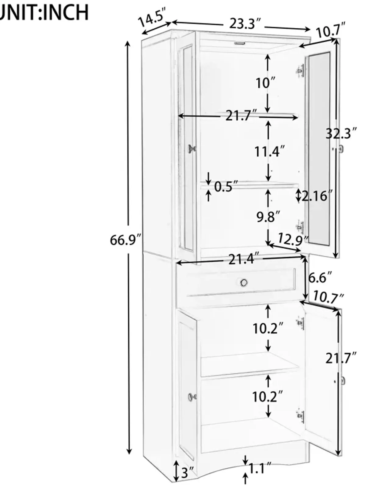 Merax Bathroom Storage Cabinet with 4 Doors