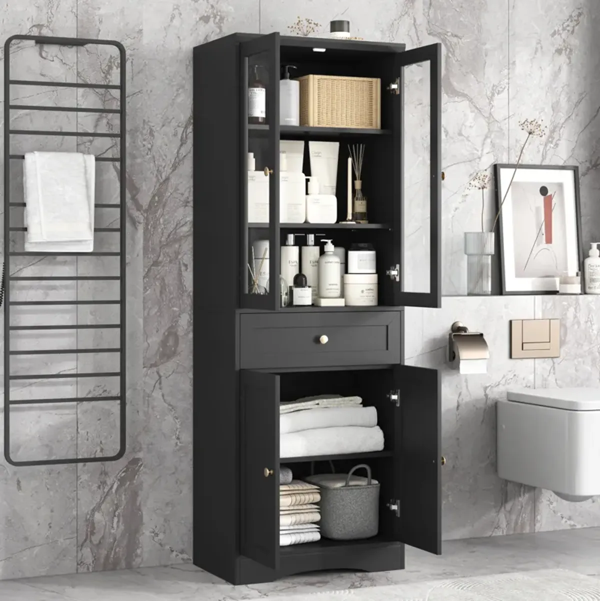 Merax Bathroom Storage Cabinet with 4 Doors