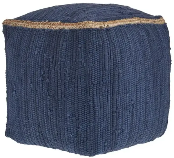Hivvago 18 Inch Indigo Cotton And Jute Cube Pouf Ottoman