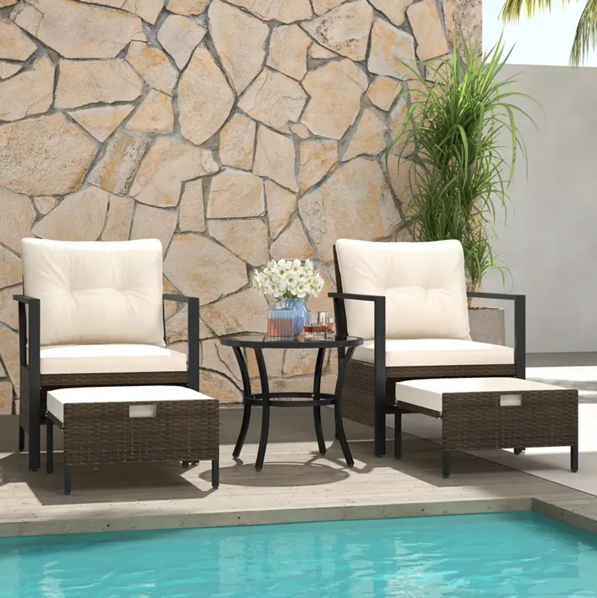 4 Piece Outdoor Furniture Set with Glass Topped Coffee Table