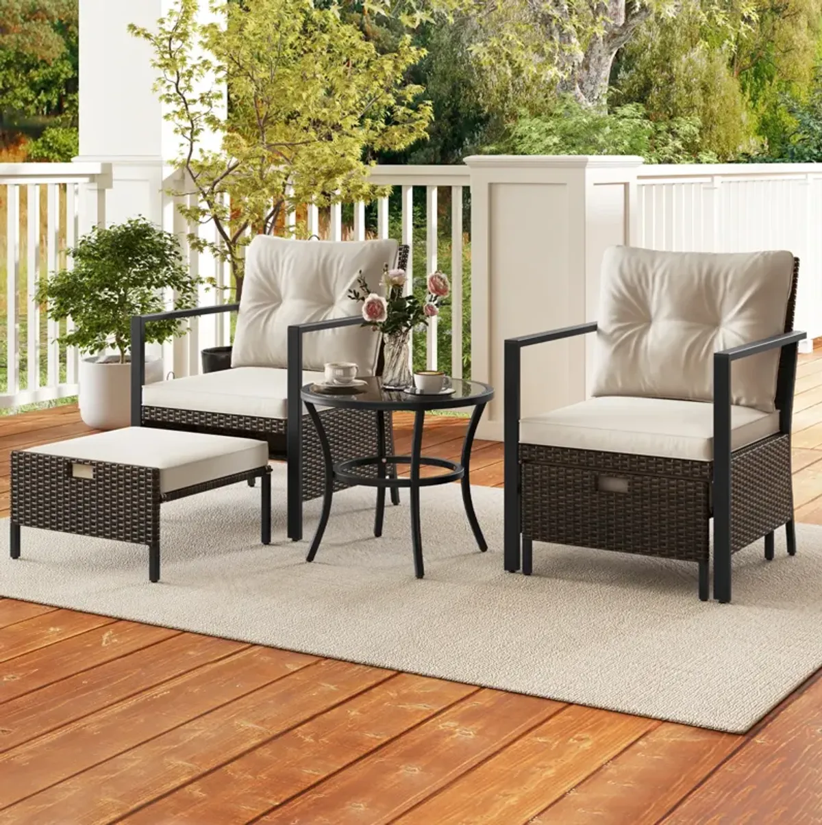 4 Piece Outdoor Furniture Set with Glass Topped Coffee Table