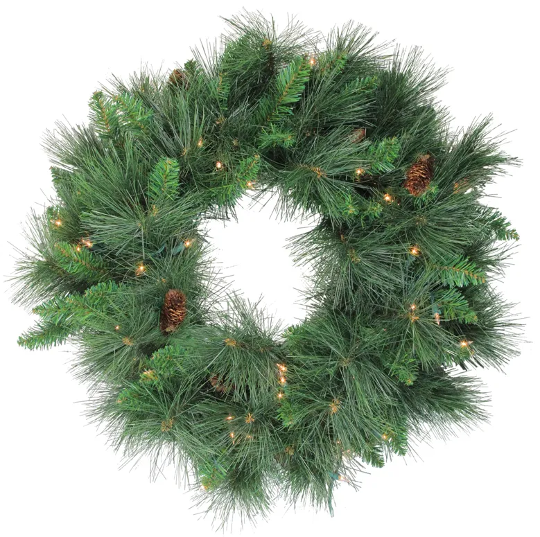 Pre-Lit White Valley Pine Artificial Christmas Wreath  24-Inch  Clear Lights