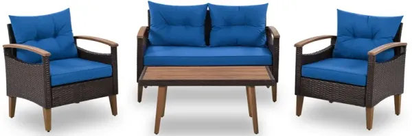 Streamdale 4-Piece Patio Furniture Set: Rattan Sofa & Wood Table