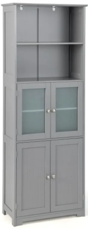 6-Tier Freestanding Bathroom Cabinet with 2 Open Compartments and Adjustable Shelves