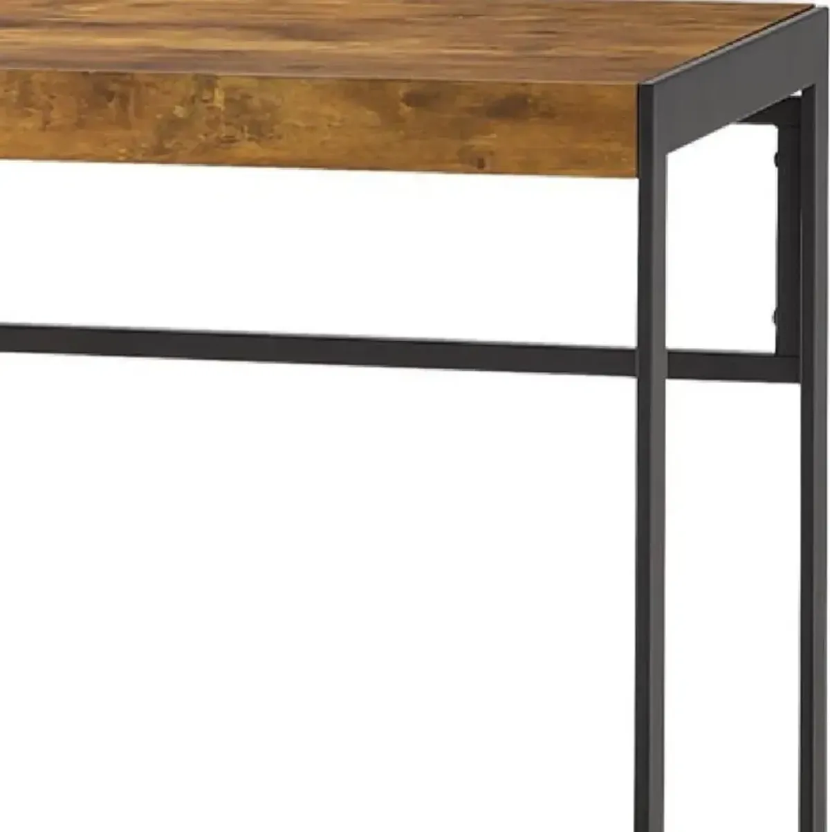 47 Inch Wood Computer Writing Desk, Rustic, Metal Frame, Antique Brown-Benzara