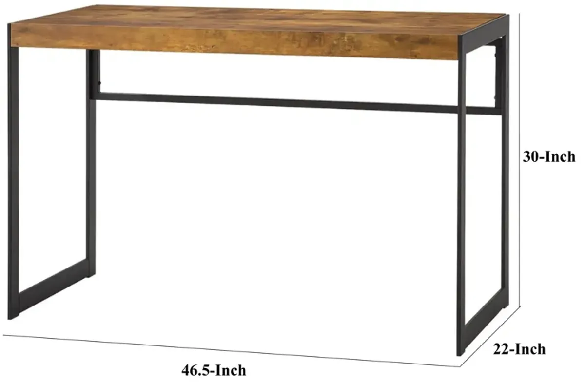 47 Inch Wood Computer Writing Desk, Rustic, Metal Frame, Antique Brown-Benzara