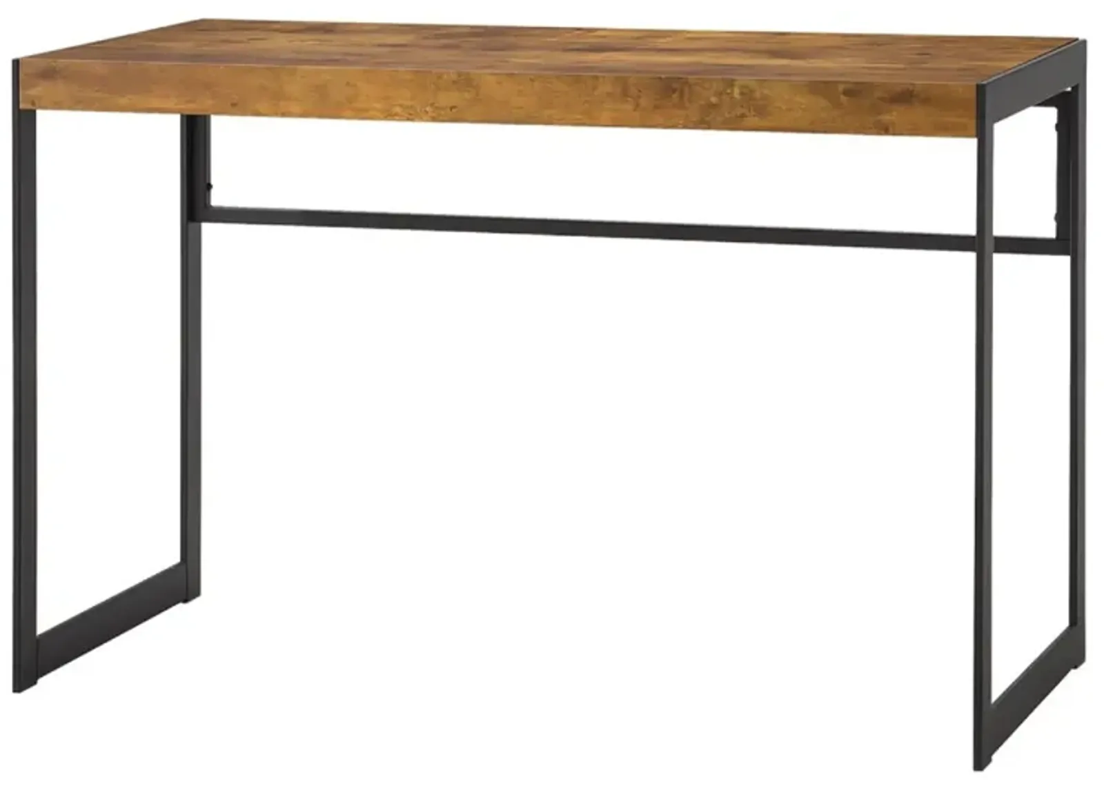 47 Inch Wood Computer Writing Desk, Rustic, Metal Frame, Antique Brown-Benzara