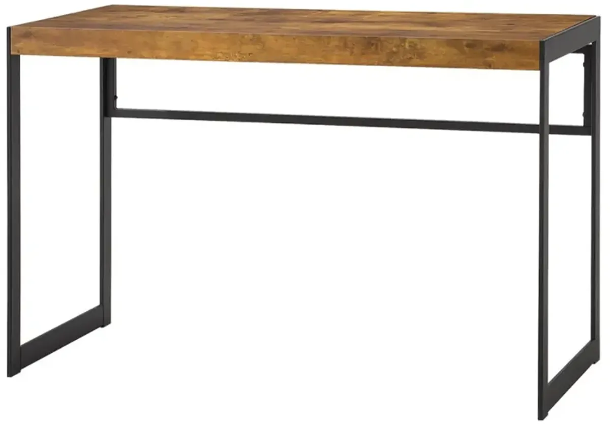 47 Inch Wood Computer Writing Desk, Rustic, Metal Frame, Antique Brown-Benzara