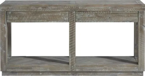 Herringbone Solid Wood Two Drawer Console in Rustic Latte