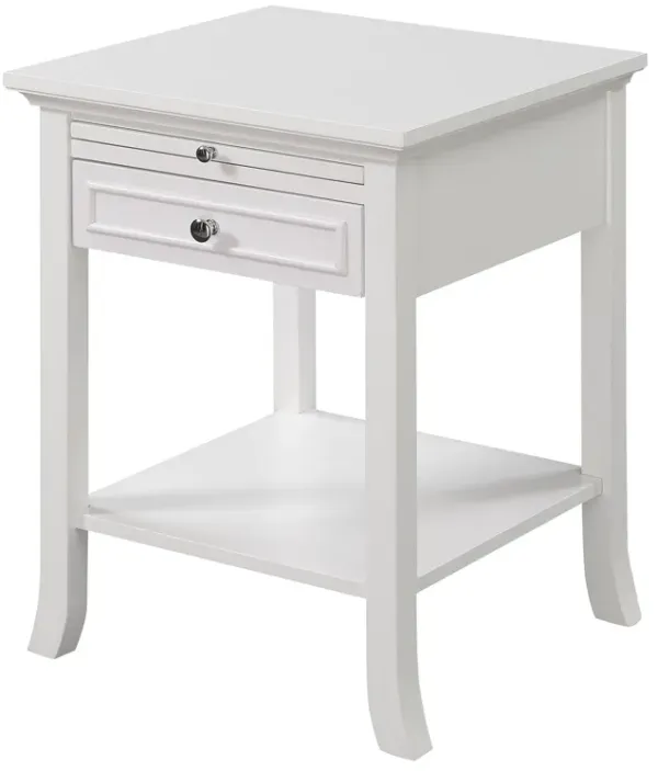 Convenience Concepts American Heritage Logan 1 Drawer End Table with Pull-Out Shelf, White, 18 in x 18 in x 24 in
