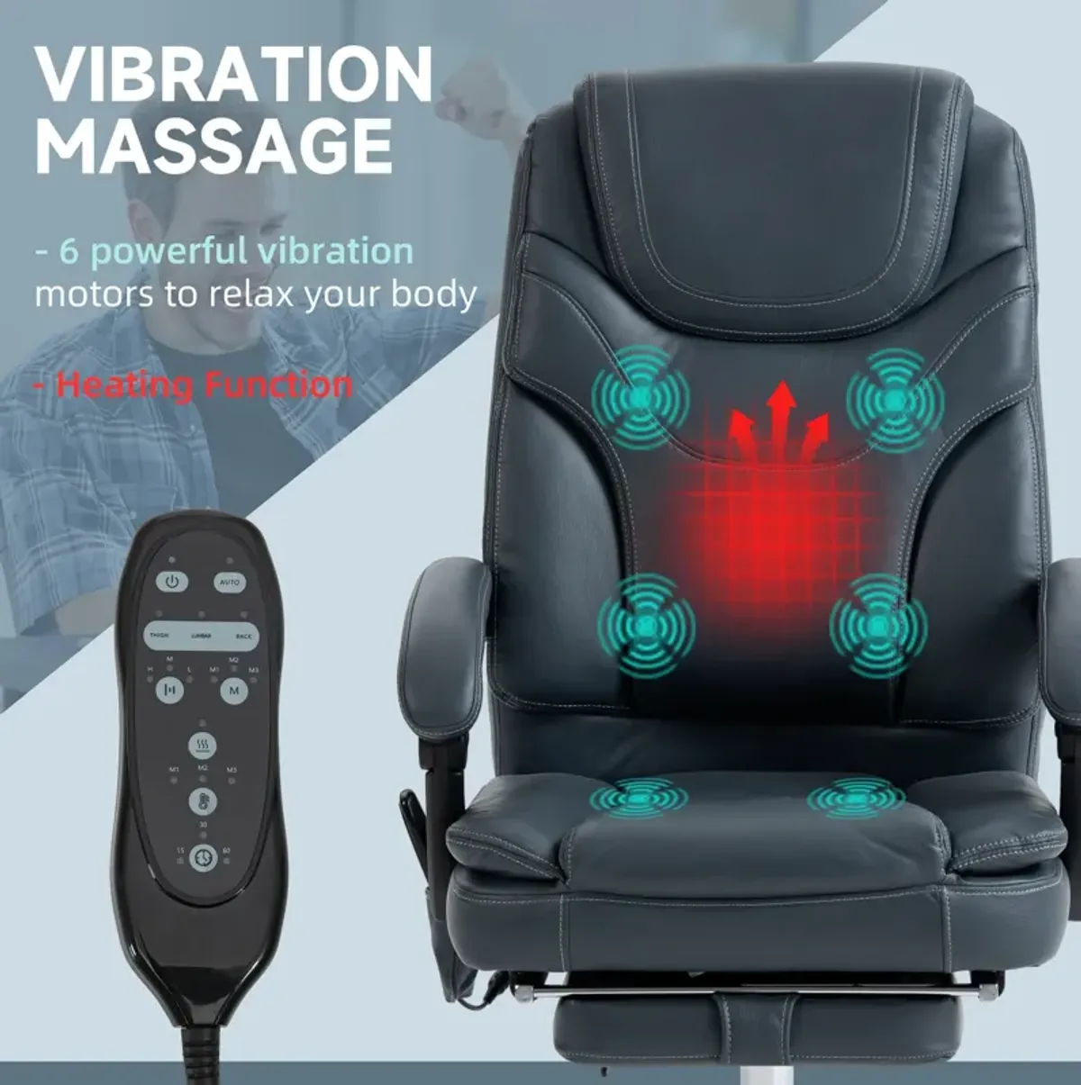 Gray PU Leather Massage Chair: 6 Vibration Points, Heated