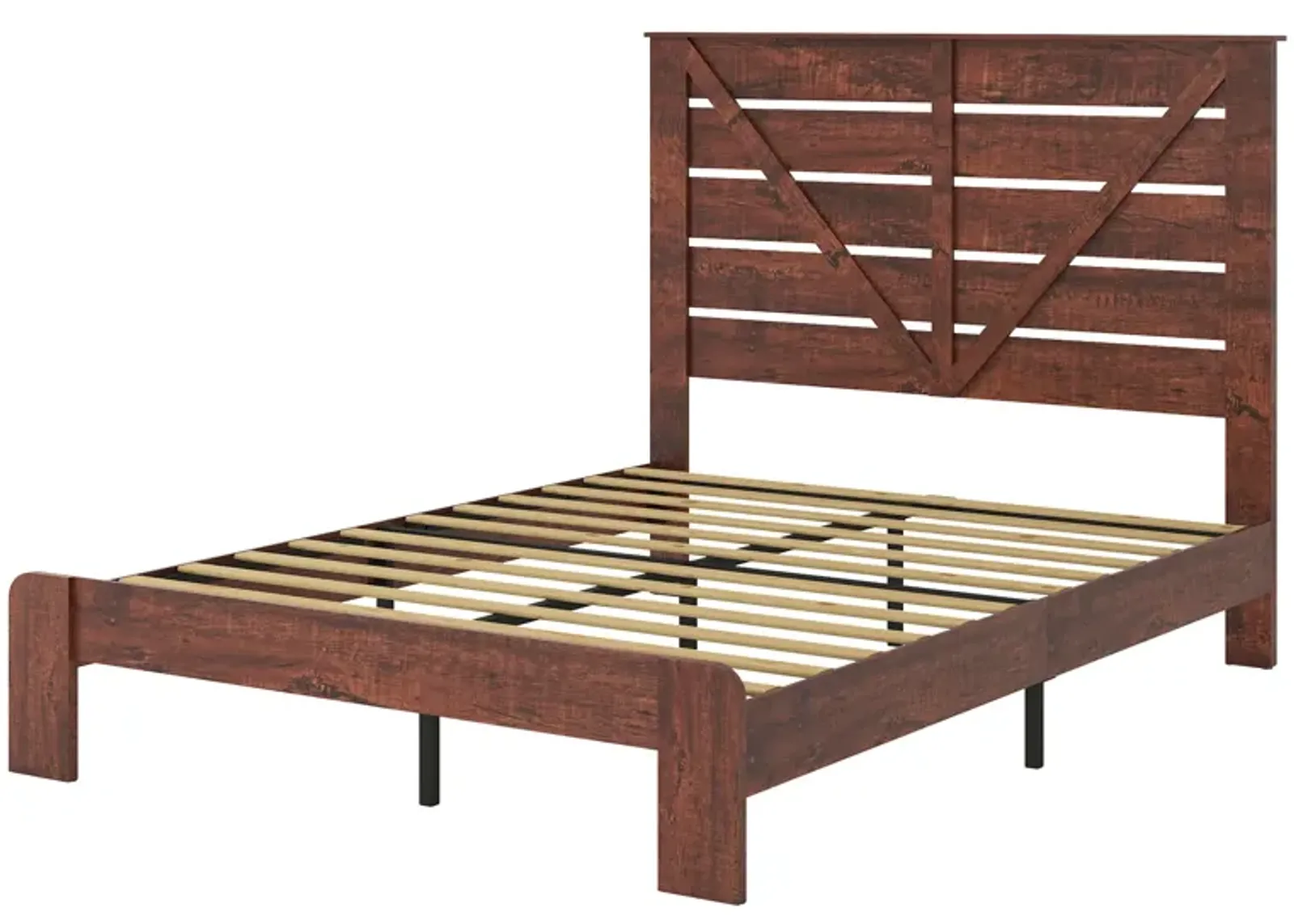 Vintage Brown Queen Bed Frame with Storage