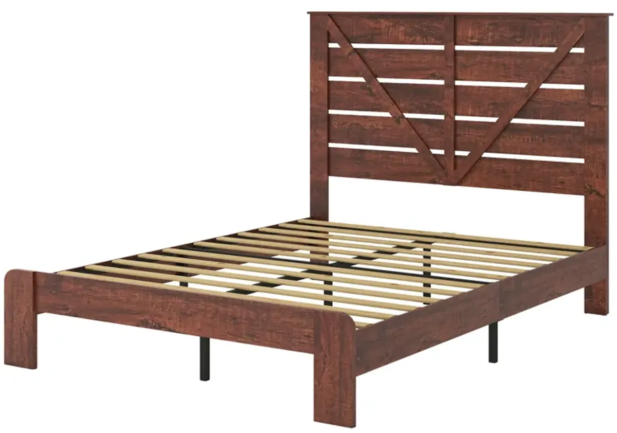 Vintage Brown Queen Bed Frame with Storage