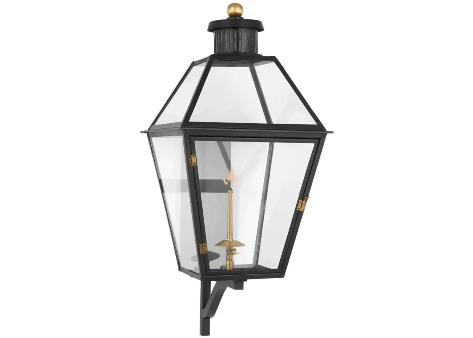 Stratford Large Bracketed Gas Wall Lantern in Matte Black with Clear Glass