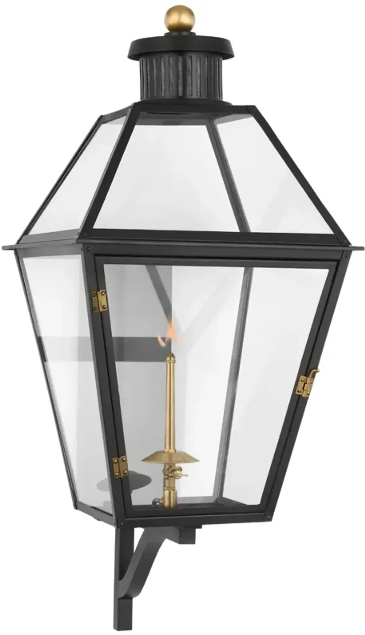 Stratford Large Bracketed Gas Wall Lantern in Matte Black with Clear Glass