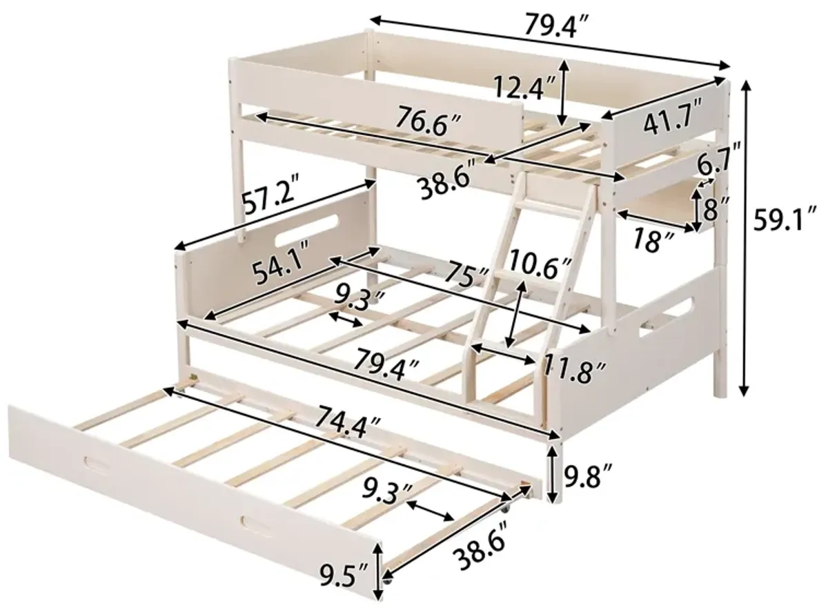 Merax Wood Bunk Bed with Storage Shelves and Trundle