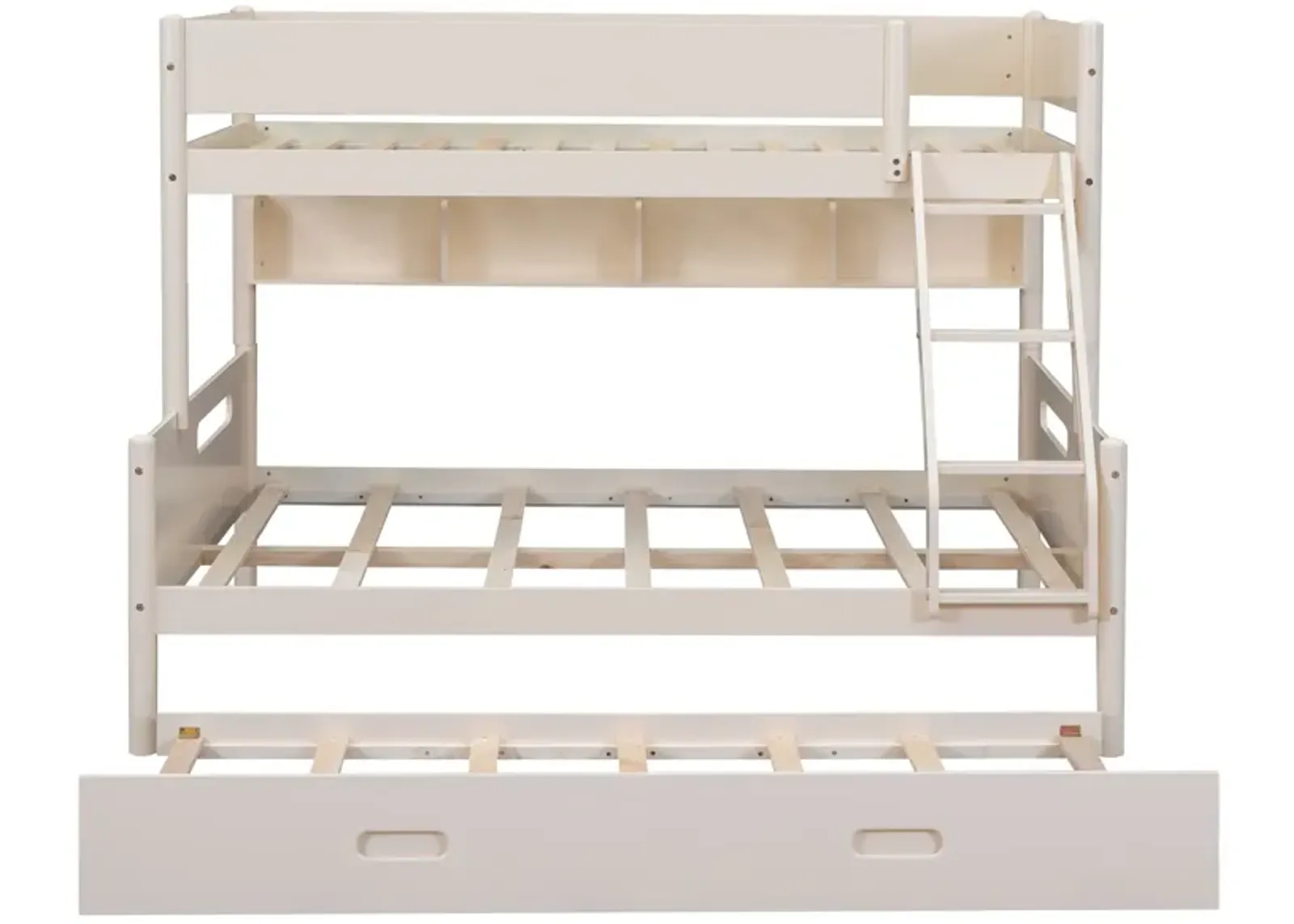 Merax Wood Bunk Bed with Storage Shelves and Trundle