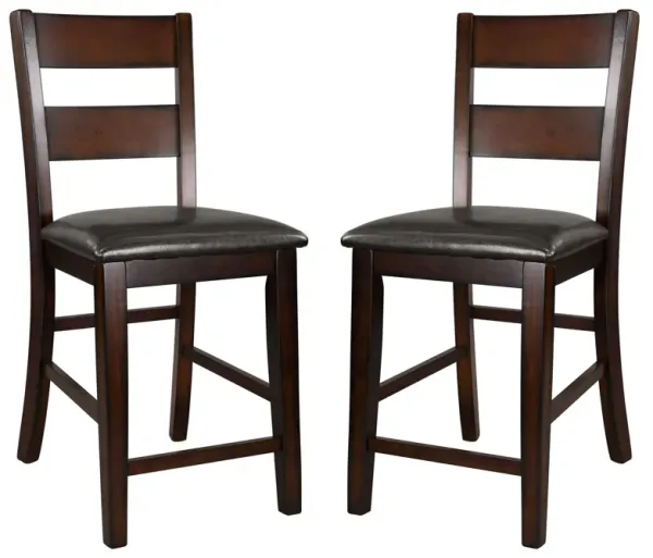 Mango Veneer Counter Height Chairs With Splat Backs, Set of 2, Cherry-Benzara