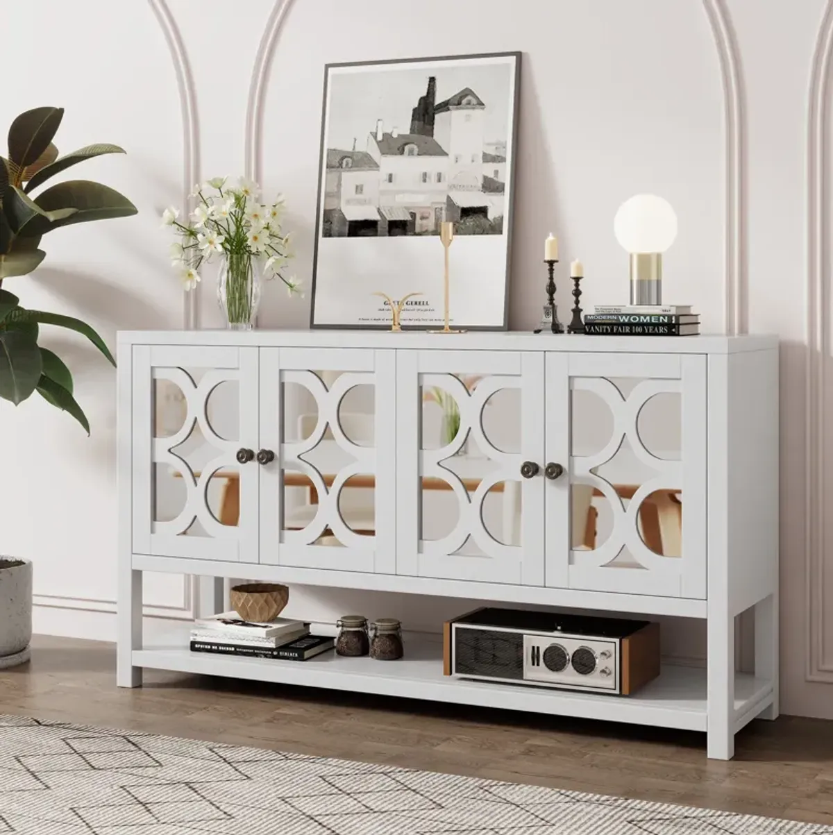 Merax Retro Storage Cabinet Sideboard with Mirrored Doors