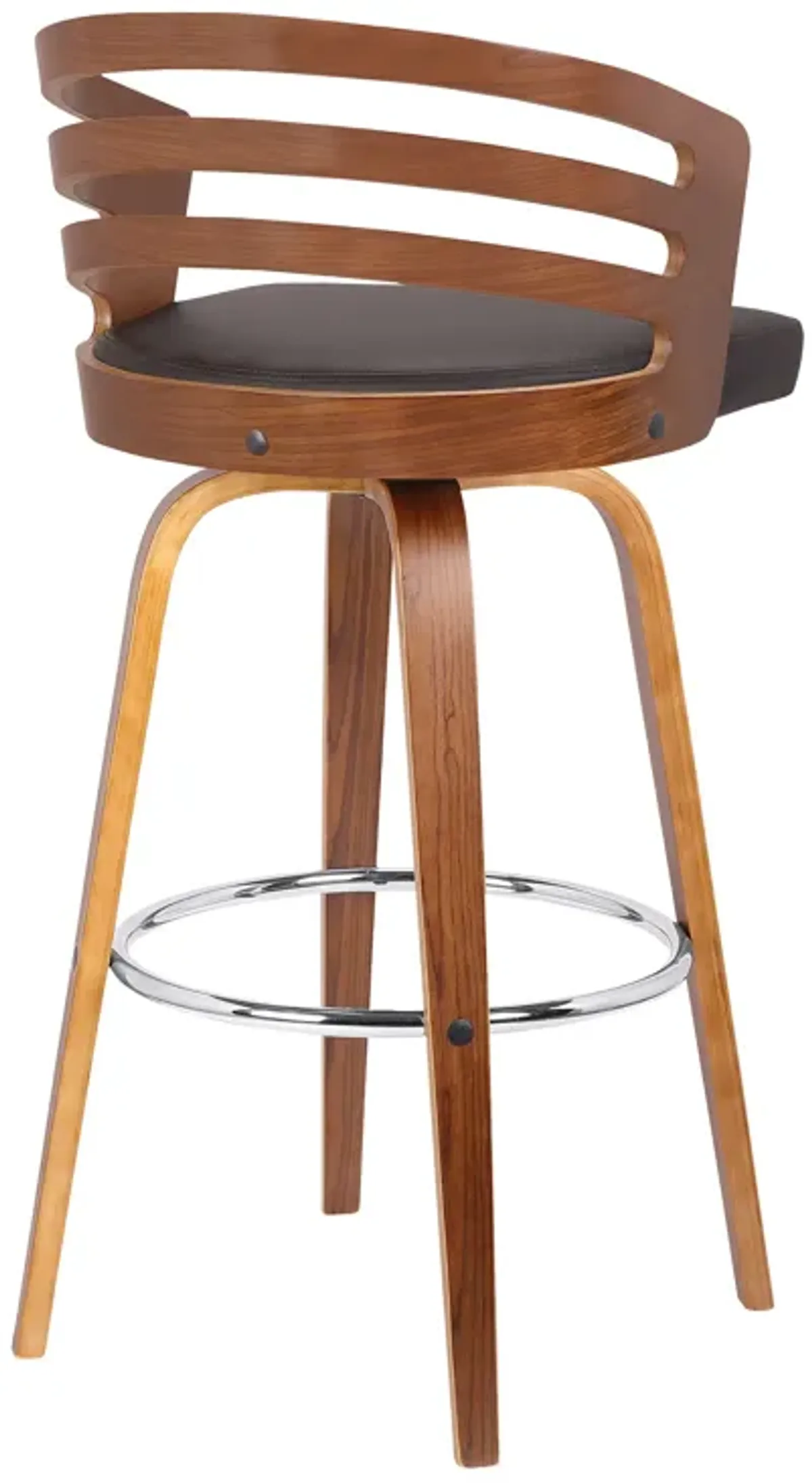 Jayden  Counter Height Swivel Grey Faux Leather and Walnut Wood Bar Stool