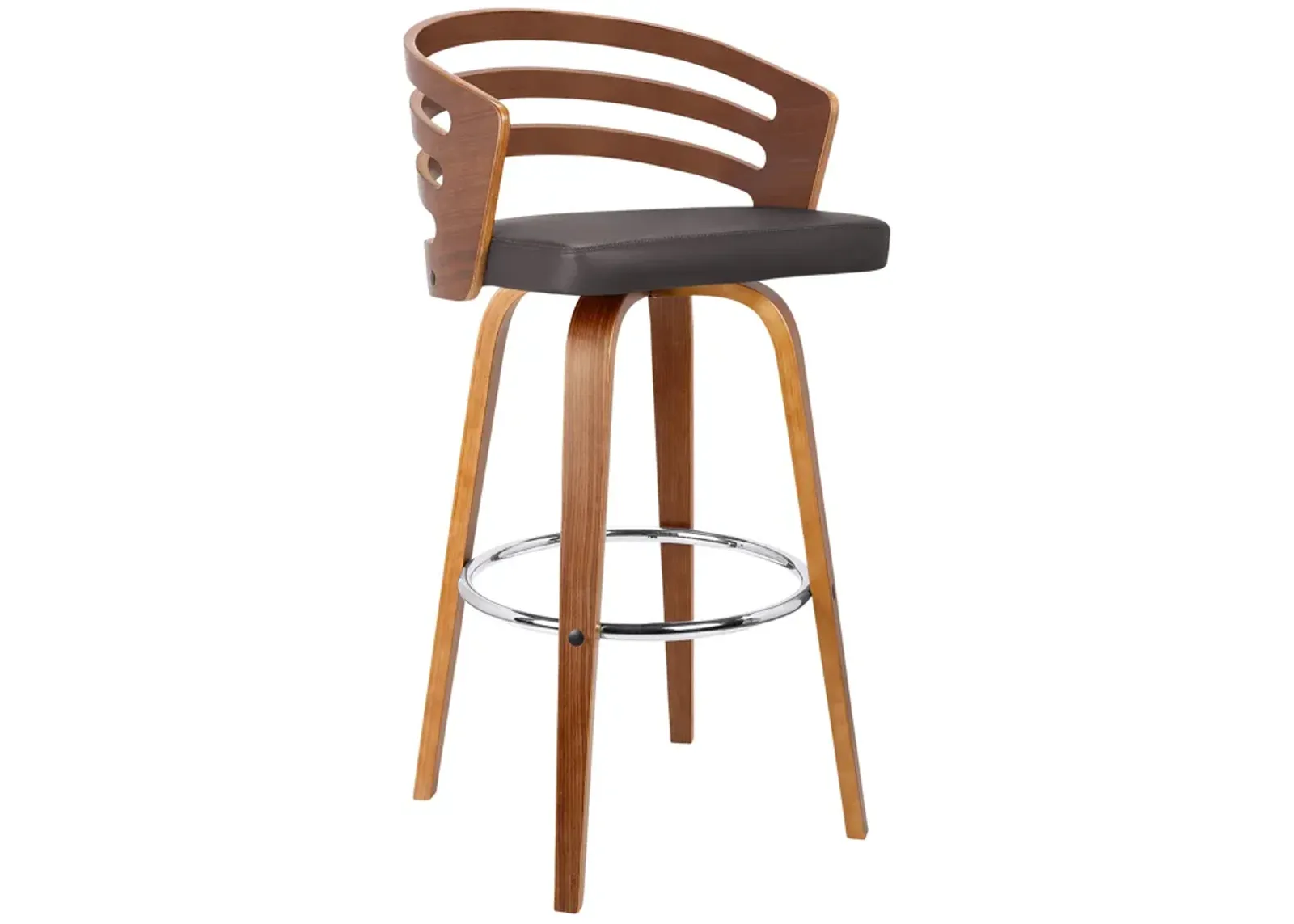 Jayden  Counter Height Swivel Grey Faux Leather and Walnut Wood Bar Stool