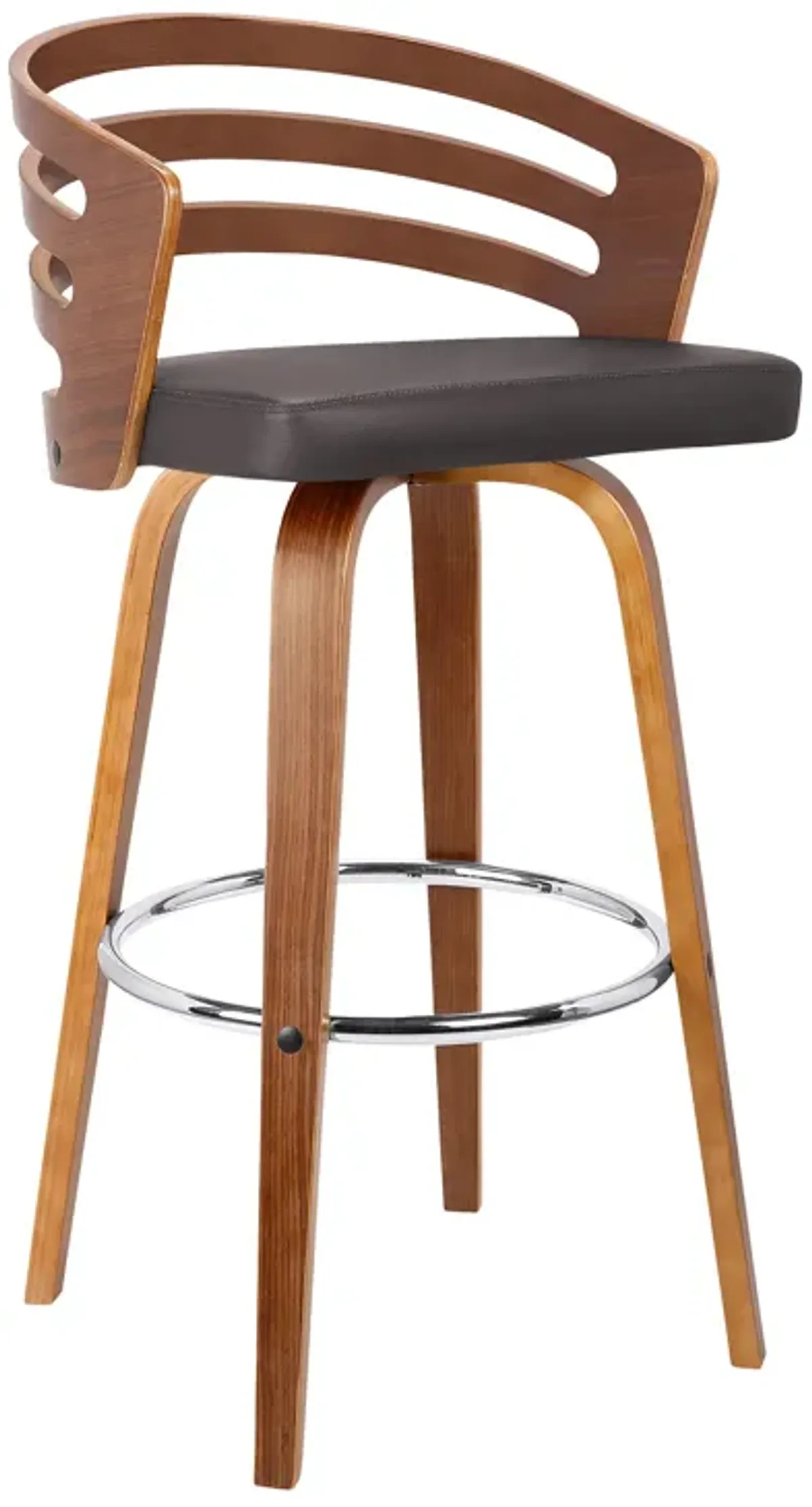 Jayden  Counter Height Swivel Grey Faux Leather and Walnut Wood Bar Stool