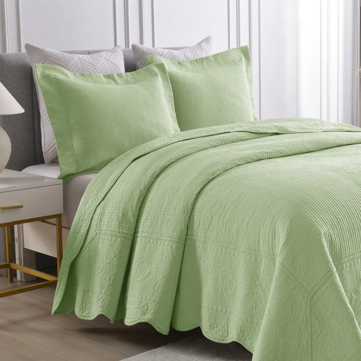 MarCielo 3 PCS 100% Cotton Oversized Bedspread Set Lightweight Quilt Set TG - King