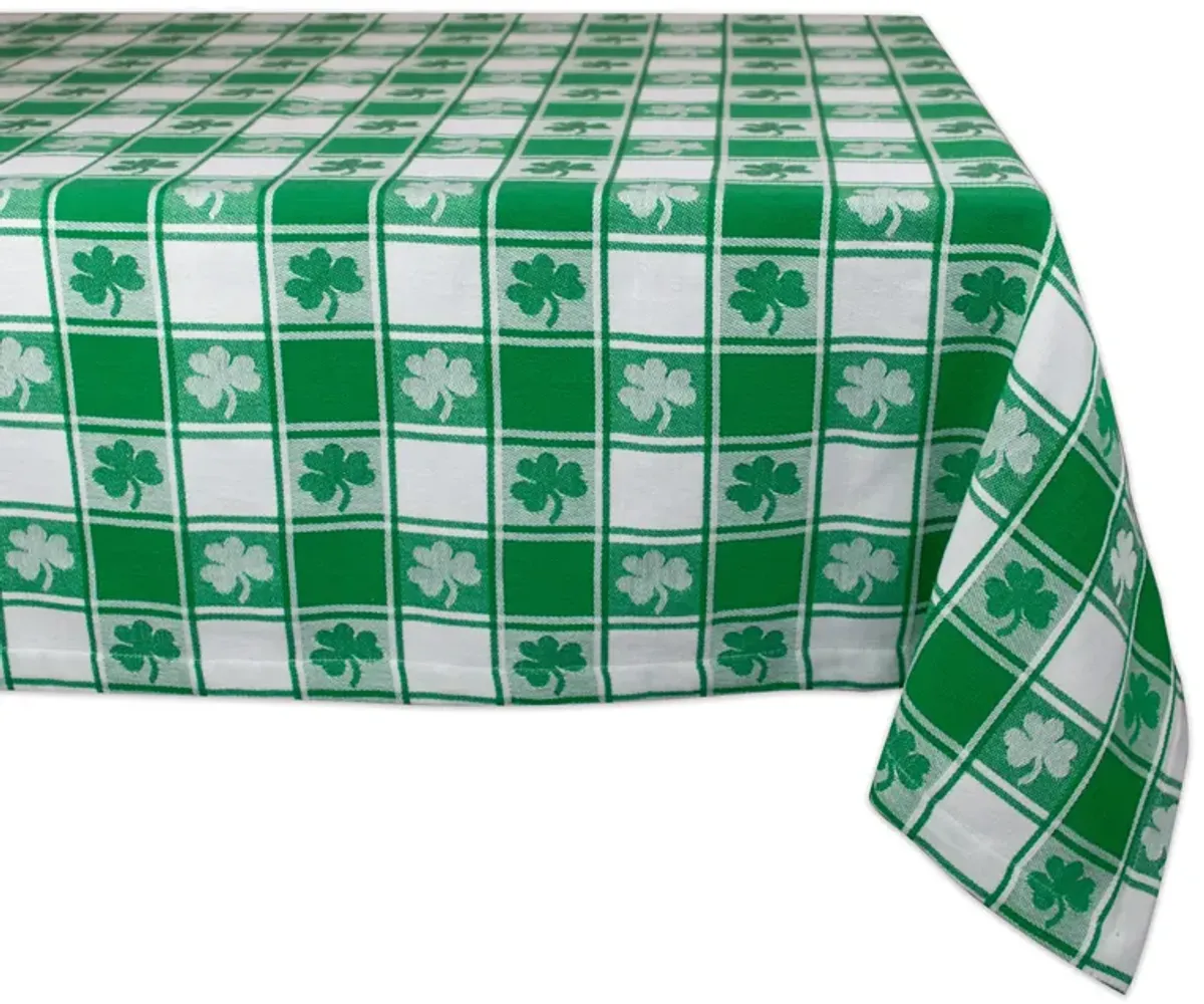 52" Green and White Shamrock Woven Square Tablecloth