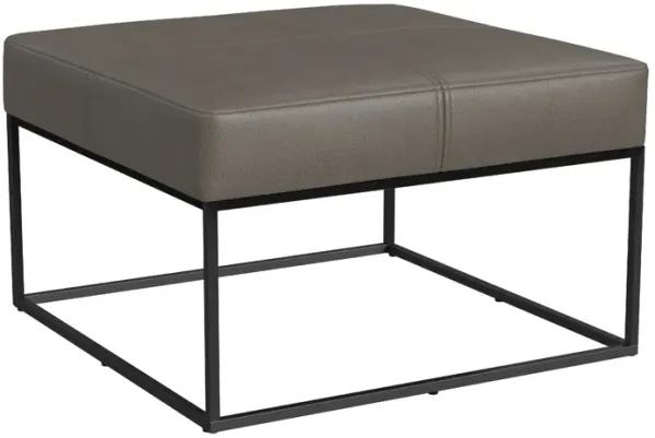 Kai Ottoman, Pewter Gray Faux Leather and Black Metal, 28 Inch Square - Benzara