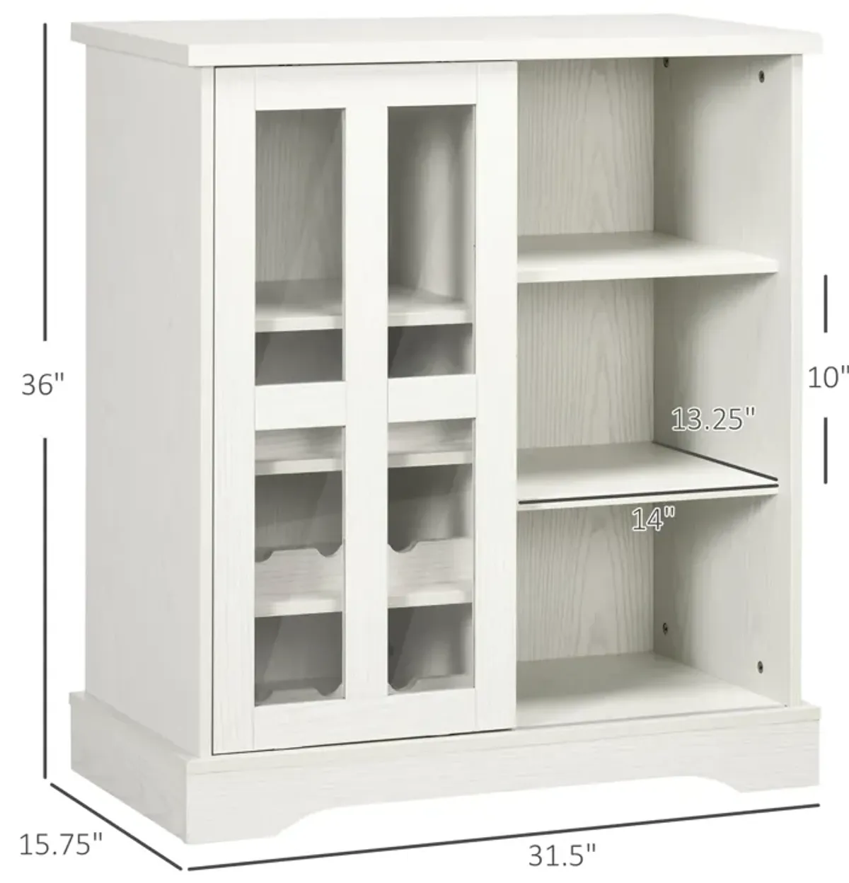 White Kitchen Organizer: Cabinet with Wine Racks & Sliding Door