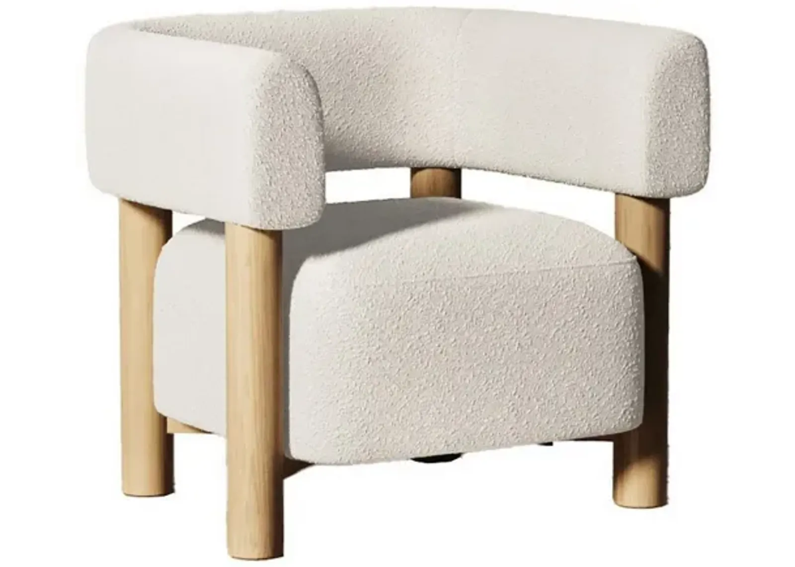 31 Inch Accent Chair, Modern Brown Wood Frame, White Fabric Upholstery - Benzara