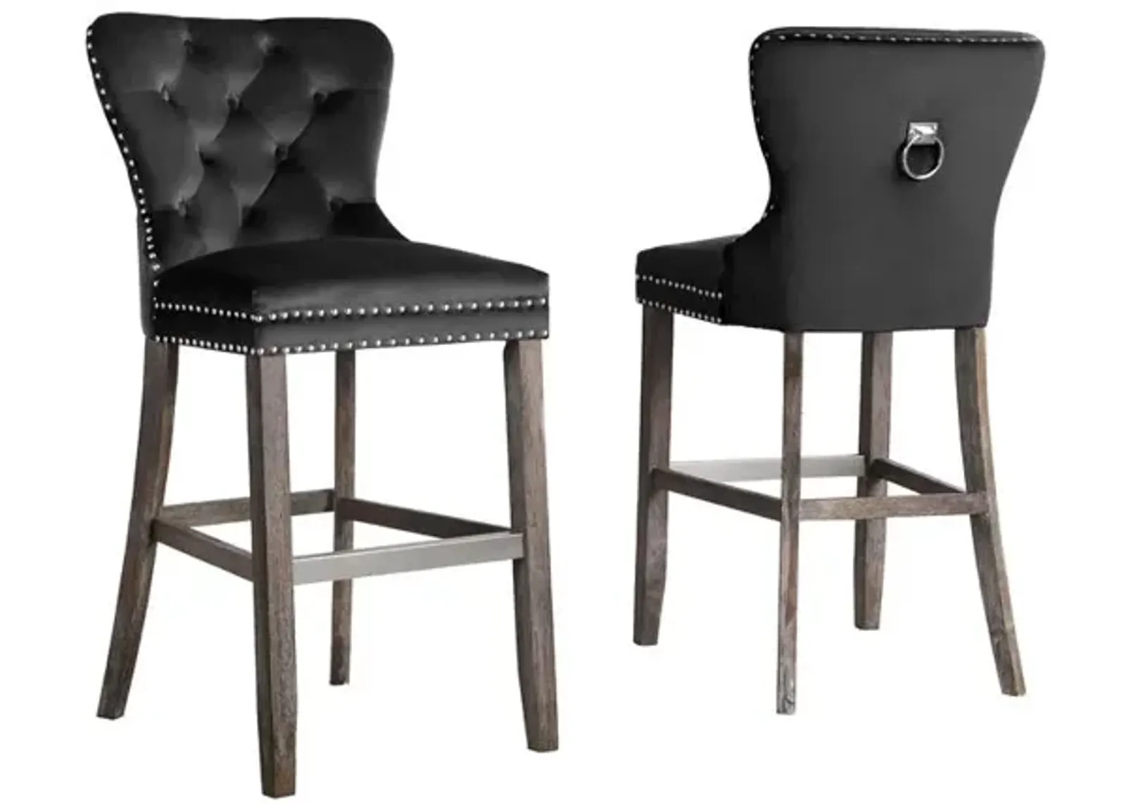 24" Tufted Velvet Upholstered Bar stool in Black, Set of 2, Black