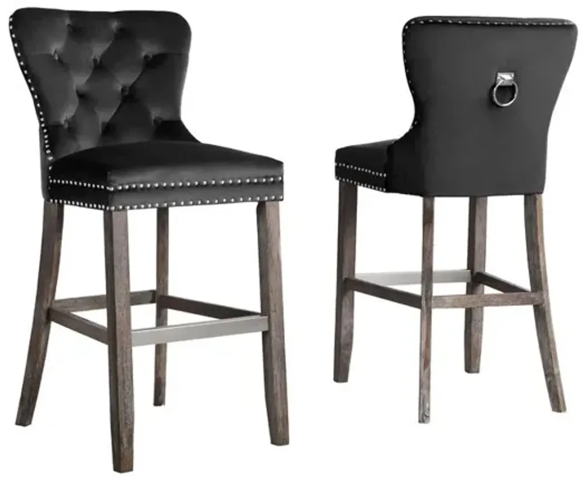 24" Tufted Velvet Upholstered Bar stool in Black, Set of 2, Black