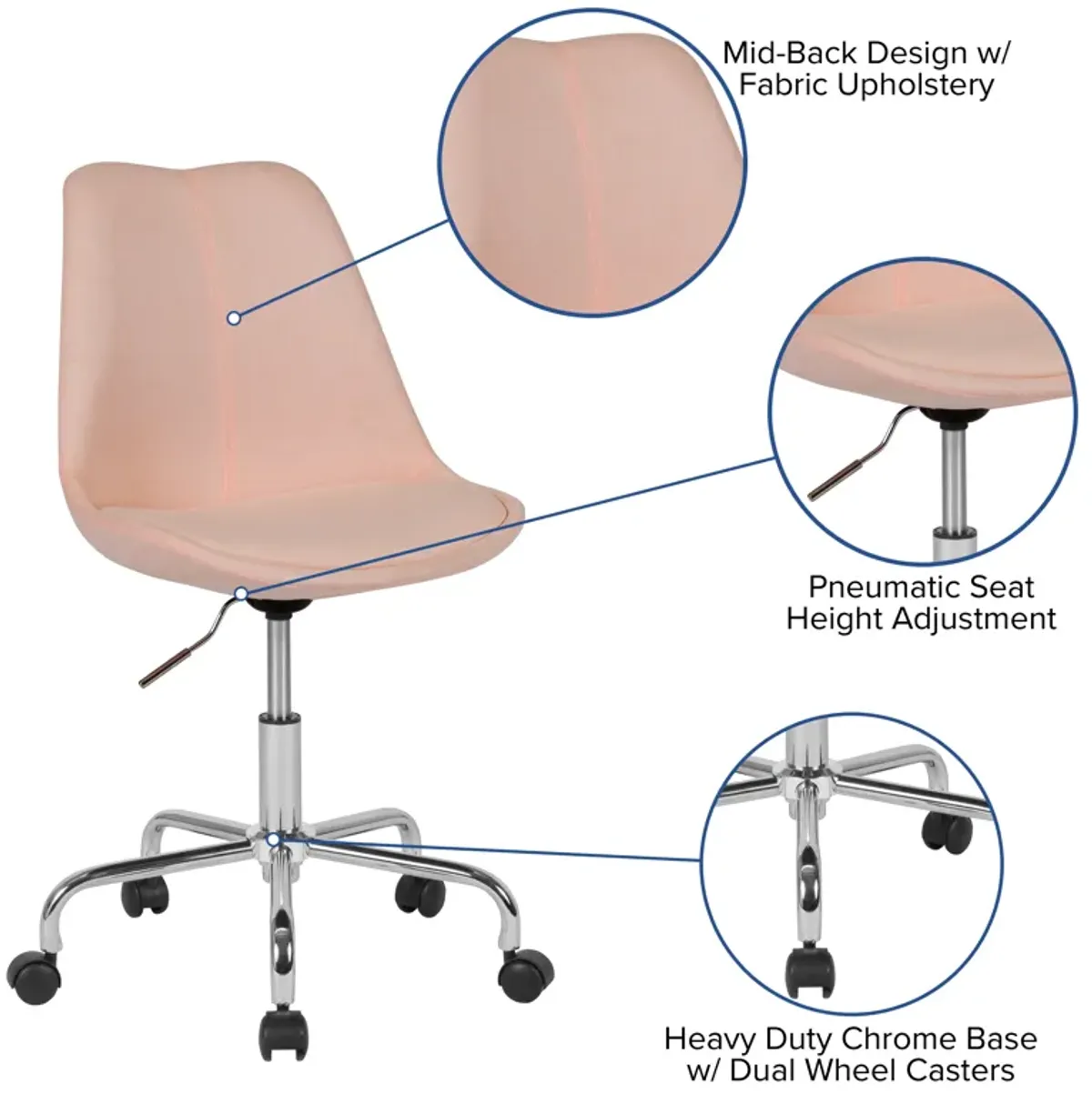 Aurora Series Mid-Back Fabric Task Office Chair with Pneumatic Lift and Chrome Base