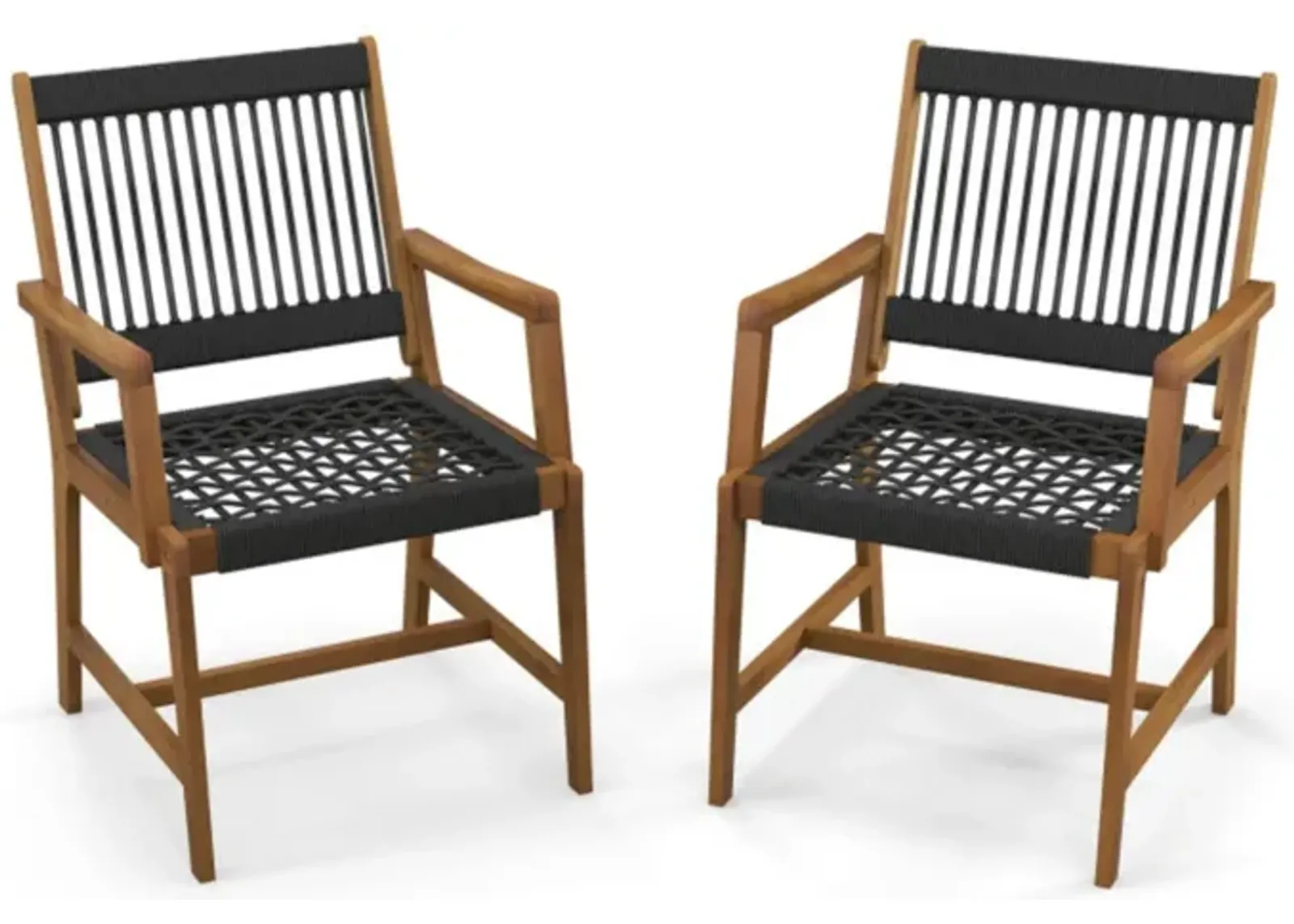 Hivvago Set of 2 Patio Acacia Wood Dining Chairs with Armrests for Lawn Yard