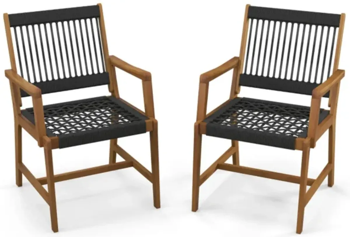 Hivvago Set of 2 Patio Acacia Wood Dining Chairs with Armrests for Lawn Yard